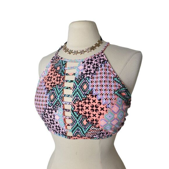 Women's Plus Bikini Top XL Halter Padded Cross Back Swim Top XL NWOT - Picture 3 of 9